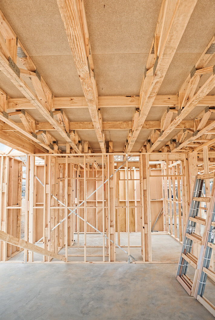 New home construction framing. New residential construction home Wooden framing